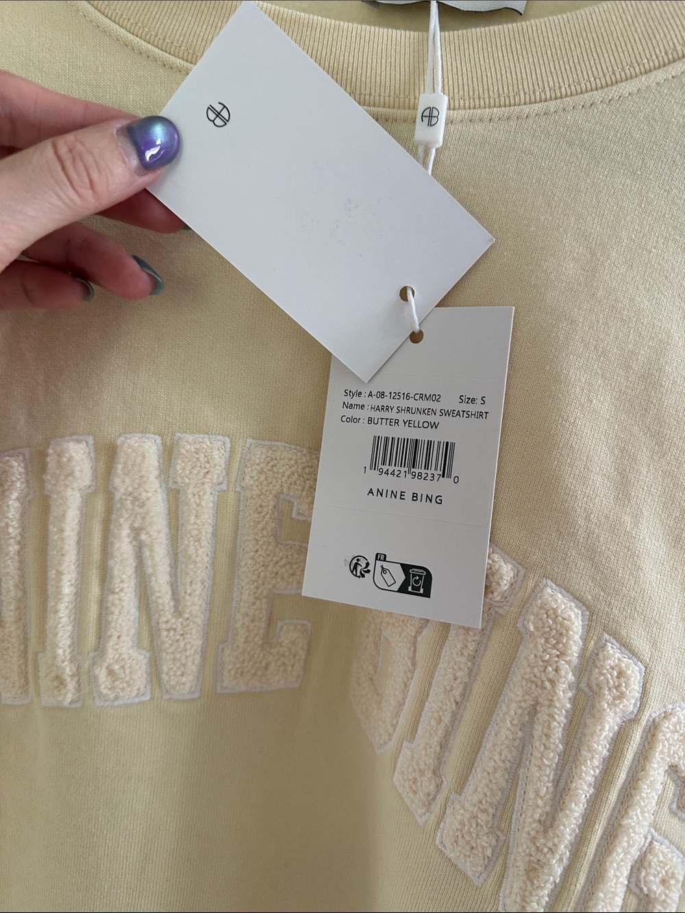 Anine Bing Cream Embroidered Logo Crewneck Sweatshirt - Picture 2 of 4